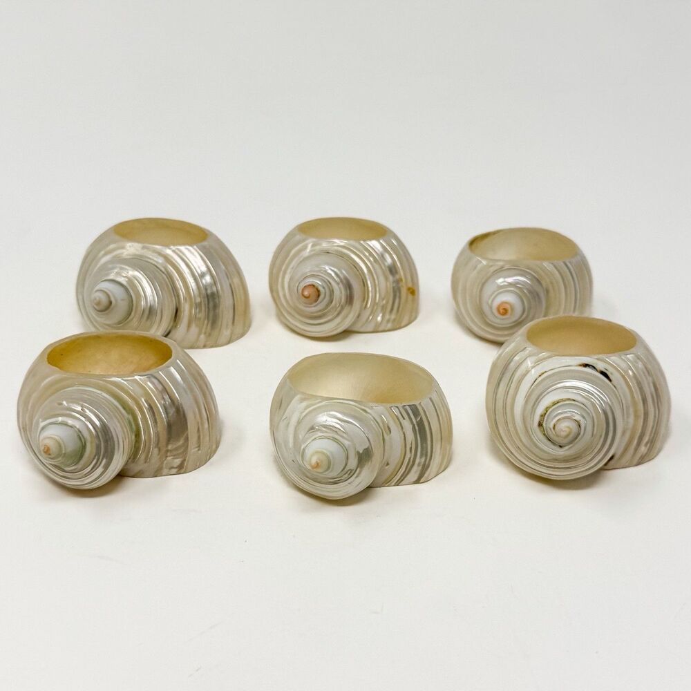 Antique Mother of Pearl Conch Shell Napkin Rings Set of 6 Coastal Decor